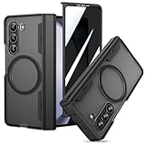 VEGO for Galaxy Z Fold 5 Case, Compatible with MagSafe, with [Hinge Protection][Front Privacy Screen Protector], Magnetic Anti-Peeping Translucent Protective Clear Cover for Samsung Z Fold 5 - Black