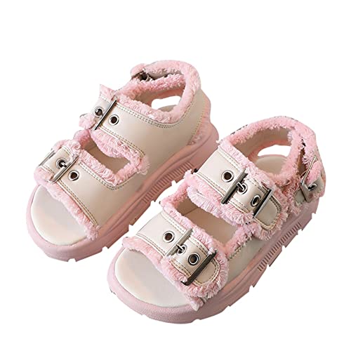 Big Kids Girl Sandals Summer Black Hairy Edge Adjustable Ankle Width Soft Bottom With Princess Size 4 Girls Sandals