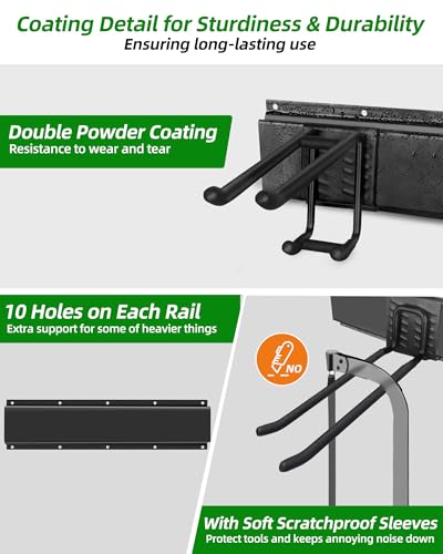 Image of PIYILO 64 inches Garage Tool Organizer Wall Mount, Garden Tool Organizer Rack Heavy Duty, Hanging Storage Organization Racks Holder with 10 Hooks, for Lawn Tools, Shovel, Shed