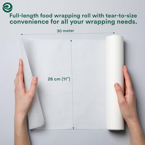 Image of EcoSoul | Food Wrapping Paper Roll | 11 inch x 20 m - Pack of 1 | Eco-Friendly Butter Wrap Paper | Grease-Resistant, Food-Safe | for Wrapping, Packing & Serving Like Roti Wrapping Paper Sheet