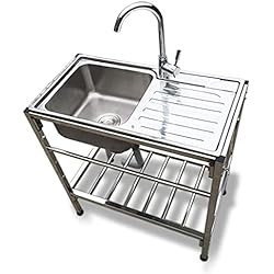 Fregadero Industrial Fregadero De Cocina Comercial Fregadero Individual Independiente De Acero Inoxidable Con Banco De Trabajo, Apto Para Restaurante, Lavandería, Bar, Casas De Alquiler, 76x41x77cm