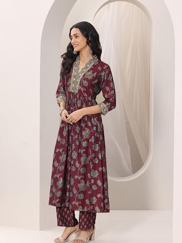 Image of Libas Womens Printed Silk Blend Straight Kurta With Trousers and Dupatta | daily wear suit