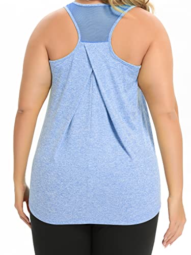 Camisetas sin mangas de entrenamiento de talla grande para mujer, espalda cruzada, ajuste holgado, camisetas deportivas para yoga, correr, verano, aa: azul, X-Large Más