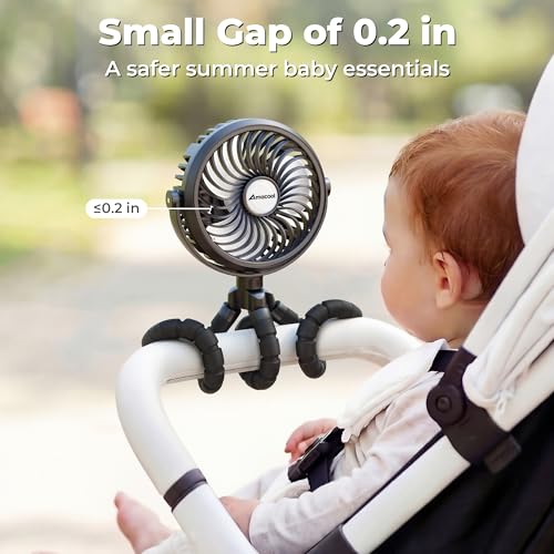 AMACOOL Battery Operated Stroller Fan, Baby Travel Essentials for Beach Disney, Newborn Boy & Girl Showers Gifts Registry Search, Rechargeable Clip On Fan for Car Seat Wagon Crib Bike Treadmill - Image 4