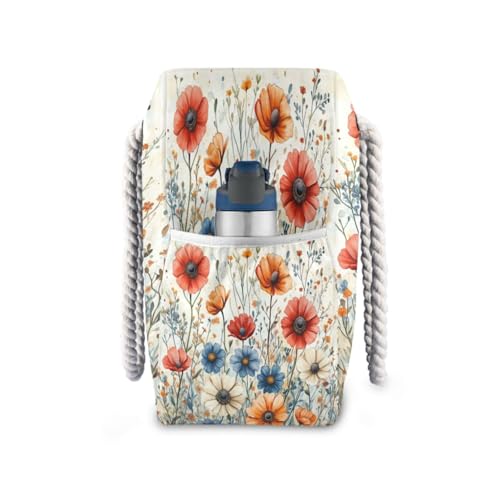 Elegant Wildflowers Beach Bag with Top Zipper Closure, Waterproof Pool Bag, Large Beach Tote for Women#5883