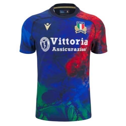 Macron Camiseta de rugby de entrenamiento de Italia, color azul 2025/26, Azul, Large
