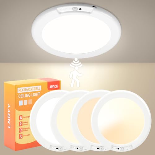 LNRYY 4Pack Rechargeable Motion Sensor Magnetic Ceiling Light with Remote