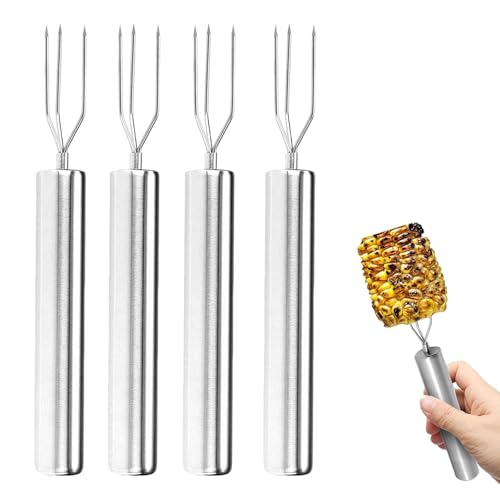 4 Pcs Stainless Steel BBQ Forks, Marshmallow Toasting Forks Cheese Corn Fork for Outdoor Travel, Snack Fork for Dried Fruit, Marshmallow Toasting, Potatoes, Vegetables