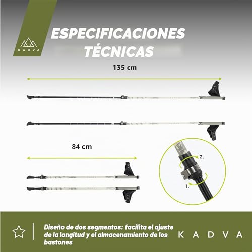 Bastones de marcha nórdica ajustables 84-135 cm KADVA Halna verde con mango resistente de TPR 2