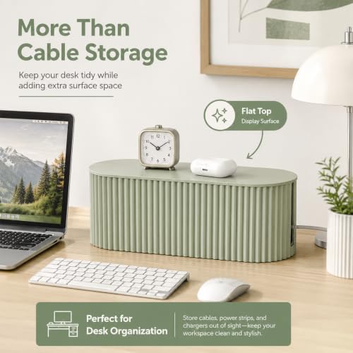 Boîte de rangement de câbles verte avec 5 attaches pour bureau