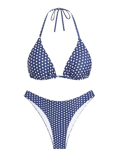 Image of ZAFUL Womens Halter Bikini Sets Triangle Bikinis High Cut Swimsuits 2 Piece Bathing Suits Sexy Swimwear