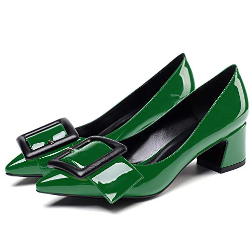 YODEKS Women's Low Block Heels Chunky Heels Slip On Pumps Closed Pointed Toe 2 Inch Dress Bow Loafer Shoes for Wedding Office2