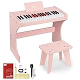 Kids Keyboard, 37 Keys Digital for Kids, Mini Music Educational Instrument Toy, Wood for Toddlers Girls Boys (Pink)
