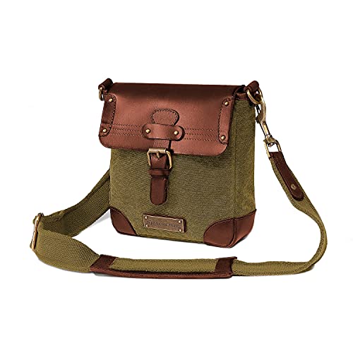 DRAKENSBERG Kuriertasche 'Mila' - kleine Umhänge- und Hand-Tasche, Herren, Männer, ideal für Reisen, nachhaltig handgemacht, Retro-Vintage, Canvas, Leder, 4L, Olivgrün, DR00122 Cover