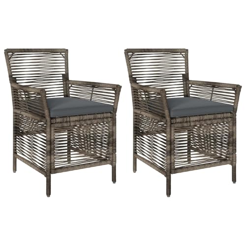 Chaises de jardin résistantes aux intempéries en polyrotin gris avec coussins