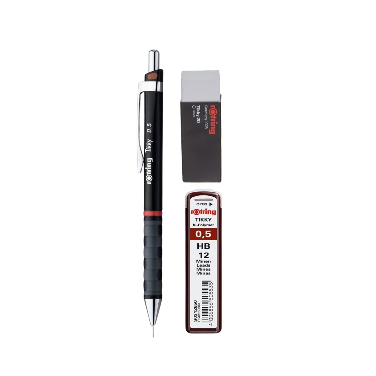 rOtring Tikky 0.5 mm Mechanical Pencil Set – Includes Hi-Polymer HB Lead Refills & Premium Eraser – Precision Drawing & Writing Kit for Students, Artists & Professionals