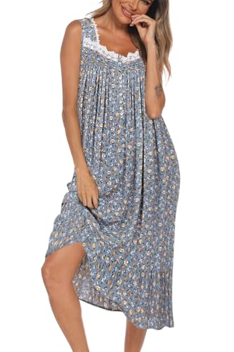 Image of AVIIER Cotton Nightgowns for Women Sleeveless House Dress Ladies Long Nightdress with Pockets S-XXL