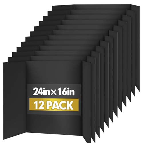 Image of Trifold Poster Board,12 Pack 24 inch x 16 inch Black Corrugated Poster Boards,Display Board,Perfect for School Projects, Science Fairs, Event Displays, and Business Presentations