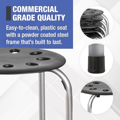 Image of Norwood Commercial Furniture Stacking Stools for Kids and Adults, 17.75 inch Standard Height Portable Nesting Office and Classroom Stools, Black /Silver, Pack of 5