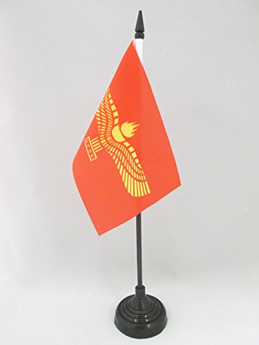 AZ FLAG - Syriac Aramaic Table Flag 4'' x 6'' - Syriac Christians Office Flag 100% Polyester 15 x 10 cm - Mini Desk Flag with 10'' Pole and Black Plastic Base