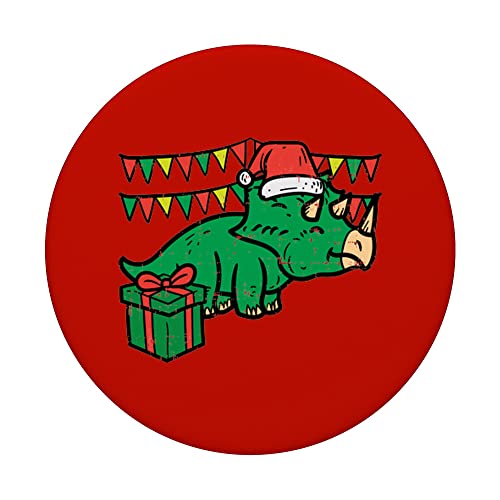 Christmas Triceratops Santa Cute Xmas Dino Boys Kids Toddler PopSockets Swappable PopGrip, Black - Image 3