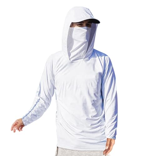 Men's UPF 50+ Sun Protection Hoodies Fishing Hiking Shirts Long Sleeve SPF UV Shirt with Mask Rash Guard Lightweight