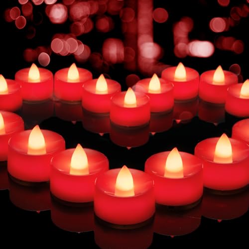 Image of BEICHI Flameless Candles, Battery Operated LED Tealights Votive Flickering for Party Halloween, Christmas, Wedding- 24Pack, Red Light