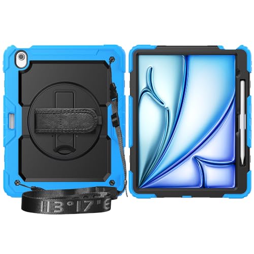 Coque iPad Air 13 M2 M3 rotative antichoc avec porte-crayon bleu