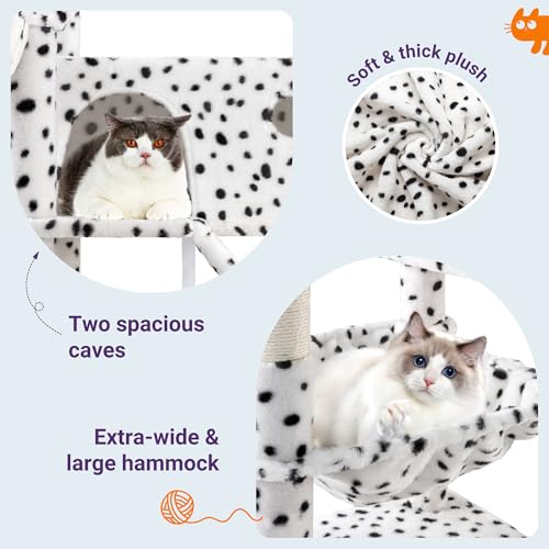 Image of Allewie 81 Inches Tall Cat Tree /Multi-Level Large Climbing Tree House and Towers for Big Feline /Condo and Hammock /Scratching Post /Wide Base /White & Black Spot