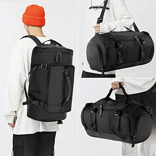 NiHome Duffle Bag Backpack, Waterproof Sports Convertible Garment Bag, Gym Bag, Packable Duffle Bag for Travel Fitness Camping with Shoe Compartment, Garment Bag Duffle Convertible (Black)