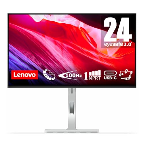 Lenovo L24m-4A – Écran 23.8'' FHD EyeSafe (IPS, 100 Hz, 4 ms, HDMI, USB-C) Réglage en Inclinaison/Hauteur/Rotation/Pivot - Gris