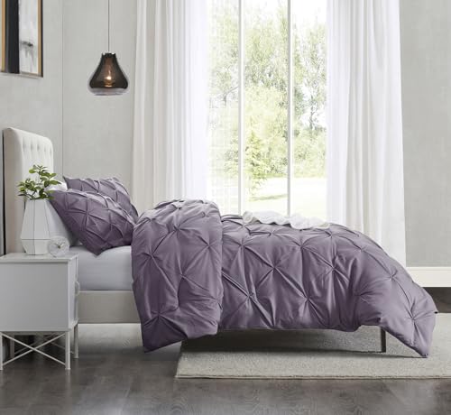 Image of Nestl California King Duvet Cover Grey Purple - Soft Double Brushed Duvet Set with Button Closure & Corner Ties, 3 Piece Luxurious Pinch Pleated Duvet Cover Set 104x98 Inches with 2 Pillow Shams