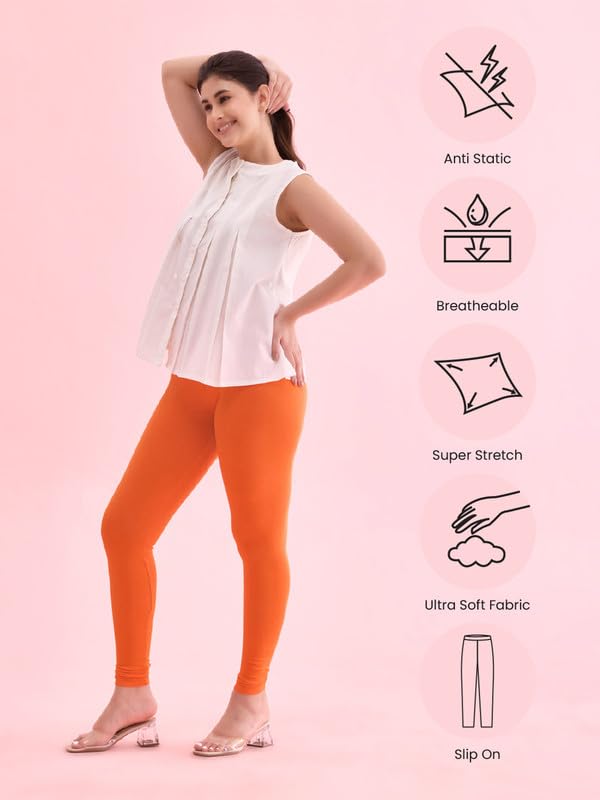 Image of GO COLORS Soft Cotton Stretch Ankle Length Leggings for Women | Breathable