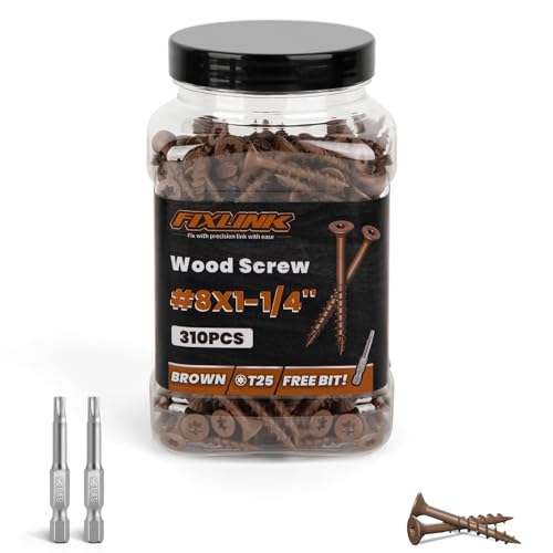 Image of Wood Screws 1-1 /4 Inch, FIXLINK Deck Screws #8 x 1-1 /4 inch, 310 PCS, Epoxy Coated, T25 Star Bit Above 1500 Hour Salt Spray Coating Outdoor Decking Screws Excellent Rust Resistant for Wood Fence, Brown