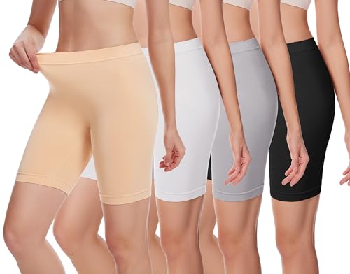 Angelhood Women's Cotton Boy Shorts Underwear Anti Chafing Seamless Biker Shorts High Waisted Soft Plus Boxer Briefs 4 Pack