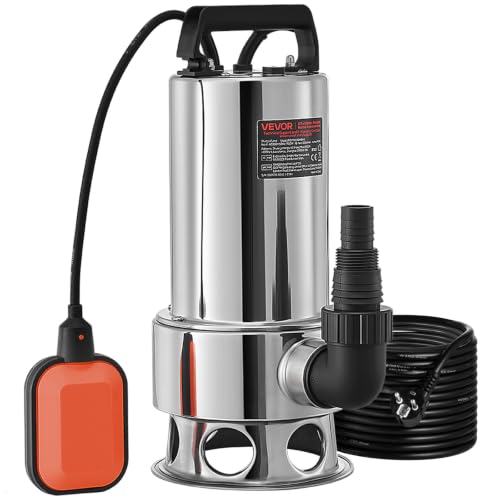 VEVOR Pompe de Relevage Eaux Chargées 1300 W Pompe d'Évacuation pour Eaux Chargées, 333,3 L/min Pompe Immergée Vide Piscine Cave Fosse Septique avec...