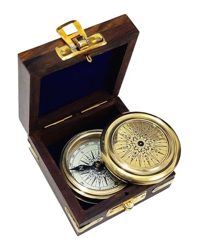 Brújula de navegación de latón con caja de madera temática náutica regalo 2 pulgadas miniatura 4