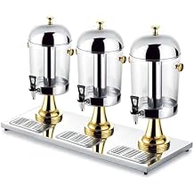 24L Drinks Dispenser, Three Head Clear Glass Drinks Dispenser, Can Add Ice Cubes/hot Water, for Water Juice Cold Beverages, Punch, Chilled Refreshments,Gold
