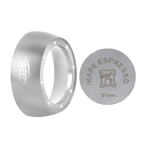 IKAPE Dosing Funnel Set Silver, 51MM Espresso Dosing Ring &amp; Puck Screen Kit Compatible with 51 mm Bottomless Portafilter