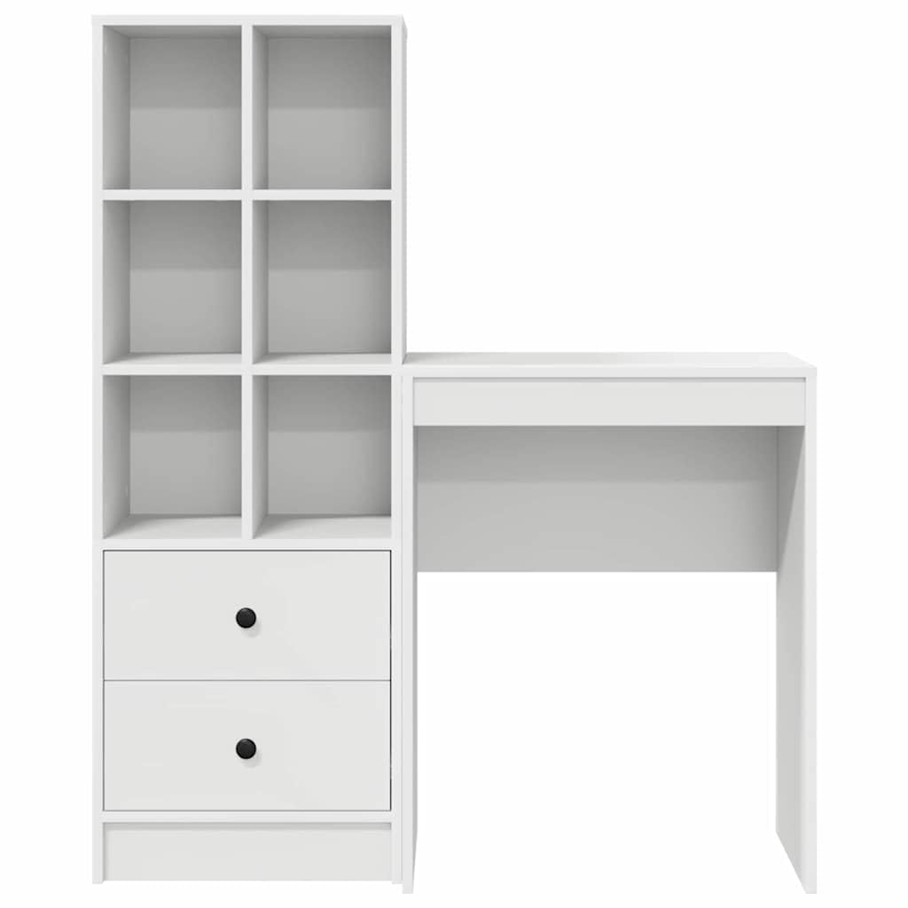 Biurko z szufladami z materiału drewnopochodnego, białe, 2-częściowe, 105,5 x 34 x 127 cm, nowoczesne biurko komputerowe do gabinetu i gier, trwałe, duży stół do biura i domu
