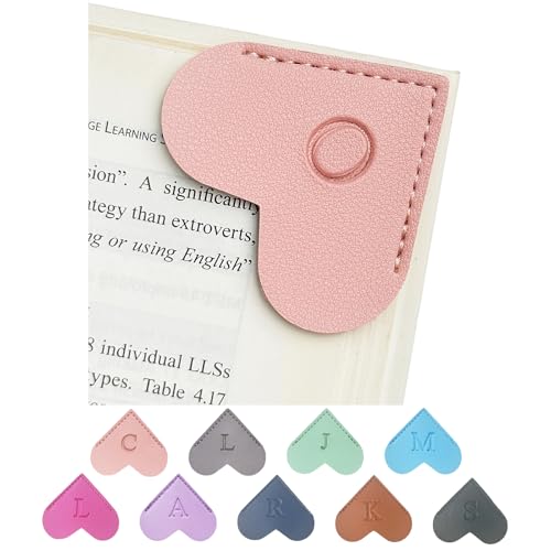 MOTEERLLU Personalized Leather Heart Bookmark with Initials