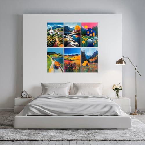 Image of SiddArtify Landscape Wall Art Poster Print Set - Colorful Impressionist Art for Living Room Bedroom Office - 12x18 inch Sticker Pack of 6
