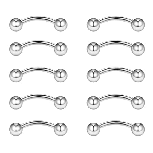 Gojewen 10 piezas Curva Barbells 16G Acero inoxidable 8mm Ceja Piercing para la Labio Daith Rook Hélix Septo Puente Ombligo Piercing | Ya disponible en tu tienda friki favorita! En mundofriki.es!