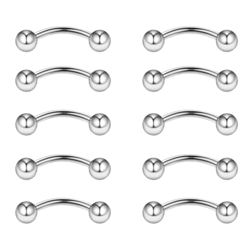 Gojewen 10 piezas Curva Barbells 16G Acero inoxidable 8mm Ceja