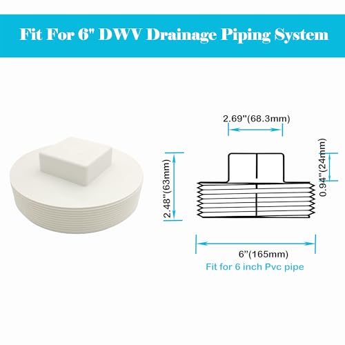PVC Cleanout Plug, 6" Inch NPT Male Threaded Flush Sewer Cleanout Cap Cover Adapter PVC DWV Pipe Fitting Attached to Sewer and Drain Pipe for Plumbing Drainage Piping Systems by Jeckthun - Used condition - Image 3