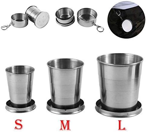 Stainless Steel Camping Mug Camping Folding Cup Portable Outdoor Travel Demountable Collapsible Cup With Keychain 75ml 150ml 250ml (L)