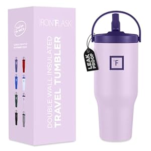 IRON °FLASK Sidekick Insulated Water Tumbler with Straw & Foldable Handle -Stainless Steel Leak-Proof Bottle, Non-Slip Base & Fits Cup Holders for Hot, Cold Drinks – Travel Mug – 30 Oz, Lavender Bliss