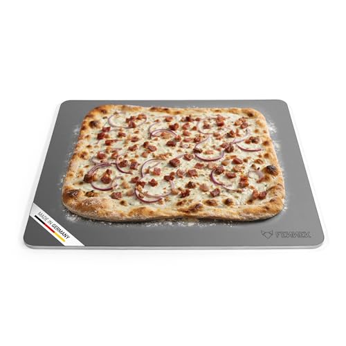 FENNEK Backstahl 46 x 38 x 0,8 cm | aus 8,0 mm starkem Feinkornstahl | Backe Pizza, Brot und vieles mehr wie ein Profi! | Made in Germany