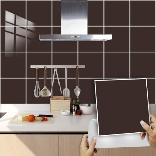 Stickers Muraux Cuisine Chocolat Brun Stickers Cuisine Auto Adhésif Stickers Muraux Imperméable Credence Adhesive pour Cuisine Dalle pvc Adhesive Murale Amovible 10x10cm/10 Pcs