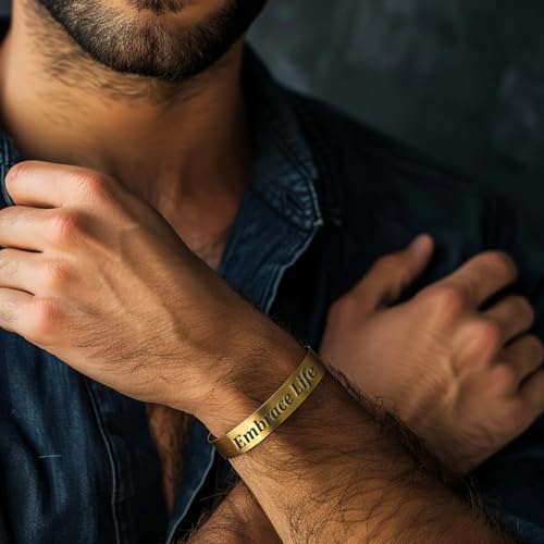 Bracelet en Or 14k gravé : manchette large ouverte d'exception - 2